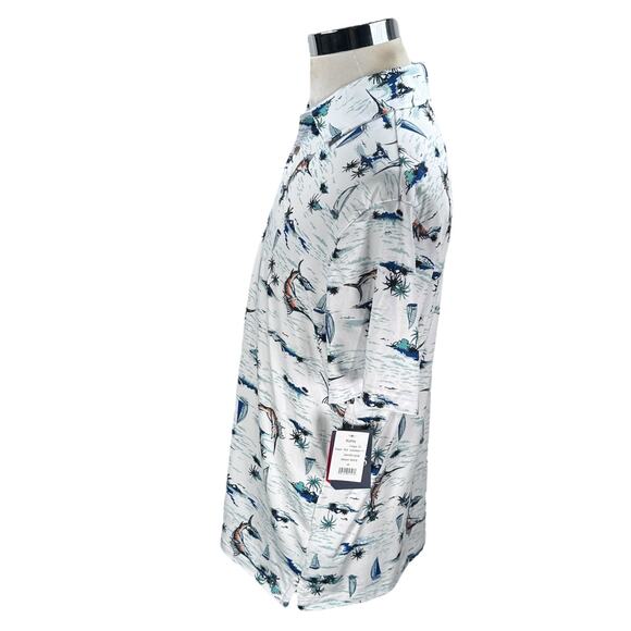 Chaps Polo Shirt Men’s Medium White Marlin Fish AOP Everyday Performance New - Picture 4 of 11